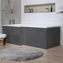 Angled Side View of L-shape Bath Panel in Anthracite Grey with MDF Core