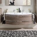 Front view of large 1300mm Double Vanity Unit by Pelipal with wood effect finish