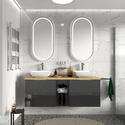 sonix grey 1500 wall hung vanity storage unit with oak countertop