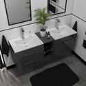 Sonix 1500 Wall hung Double Basin Vanity Unit Grey curved Wall Hung Amazing Value and Stylish Bathroom Accessory