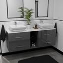 double vanity unit with storage and countertop basins