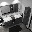 grey bathroom double suite with storage 