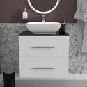Sonix white 600 wall hung bathroom unit with grey glass top and basin