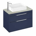Britton Shoreditch Wall Hung Double Drawer 850mm Vanity Unit with Quad Countertop Basin Blue