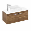 Britton Shoreditch Wall Hung Double Drawer 1000mm Vanity Unit with Quad Countertop Basin Caramel