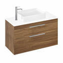 Caramel - Britton Shoreditch Wall Hung Double Drawer 1000mm Vanity Unit with Quad Countertop Basin