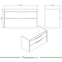 Dimensions - Britton Shoreditch Wall Hung Double Drawer 1000mm Vanity Unit with Quad Countertop Basin