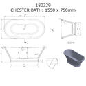 Technical Drawing showing dimensions of the 1600mm Chester Freestanding Bath