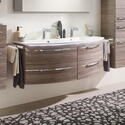 Angled Side view of Double Basin Wall Hung Vanity Unit S7045