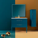 Lifestyle front view of Tiffany Basin Unit with Two Drawers & Gold Handles