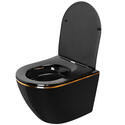 Bodine Rimless Black Wall Hung Toilet with Gold Edge