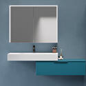 premium 900 wall hung sink with optional petrol blue wall drawer unit