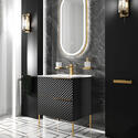 elvia 600 black vanity unit white basin gold handles