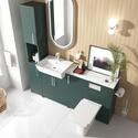 Top View of oliver chrome 1700 matt green vanity toilet tallboy package