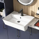 Close up of Basin for Oliver Navy Blue with Black Handles