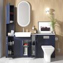 Front Product View of oliver 1700 navy blue fitted tallboy furniture with chrome handles