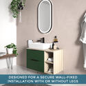 Alani 900 Green Vanity Rectangular Basin and shelves