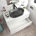 jasmine 1000 white wall vanity unit with black basin
