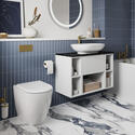 britton hackney 900mm wall hung white vanity unit with shelves & countertop basin