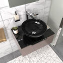 pemberton gold 600mm wall hung black sink unit black glass top