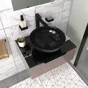 pemberton gold 600mm wall hung black sink unit black glass top