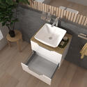 sonix white 600 wall hung bathroom unit with oak worktop