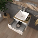 sonix white 600 wall hung bathroom unit with oak worktop