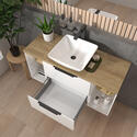 sonix white 1200 vanity unit with oak countertop