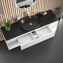 jasmine 1600 fluted white wall vanity with black basin two side units