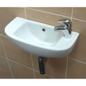 White wall hung basin with 1 right handed tap hole and mini tap 