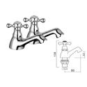 Product Image and Line Drawing showing style and dimensions of Duchess Bath Taps