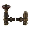 Antique Brass Chelsea Angled Thermostatic Radiator Valves & Lock Shield Traditional Bathroom Accessory