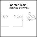 Dimensions for 2 Tap Hole Corner Basin