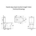 Patello Open Back Comfort Height Technical Drawings