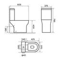 Dimensions line drawing of Classic White Close-coupled Parma Toilet with Soft-close Seat