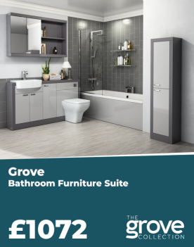 Grove 1500 Bathroom Furniture Suite: Combination Vanity Unit with Straight Shower Bath, Platinum Grey