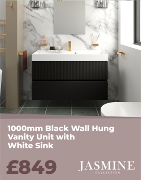 black wall hung vanity unit with white sink 