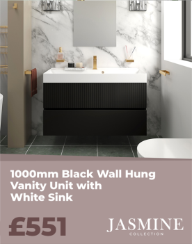 black wall hung vanity unit with white sink 