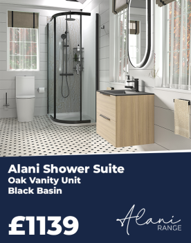 Alani Black Shower Suite: 600 Oak Vanity Unit with Black Basin
