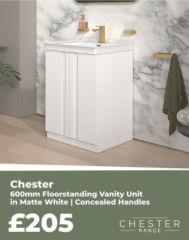 600mm Floorstanding Vanity Unit in Matte White | Concealed Handles