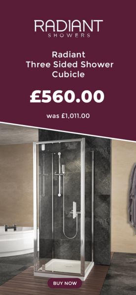 Radiant Three Sided Shower Cubicle: Pivot Door with Side Panels, Optional Tray, Reduced Height, H1750 x W700mm