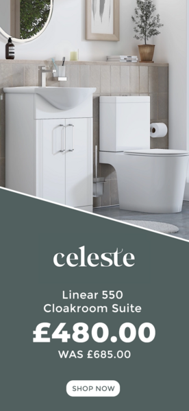 Celeste Linear Cloakroom Suite: 550 White Vanity Unit and Close Coupled Toilet