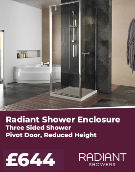 Radiant Three Sided Shower Cubicle: Pivot Door with Side Panels, Optional Tray, Reduced Height, H1750 x W700mm