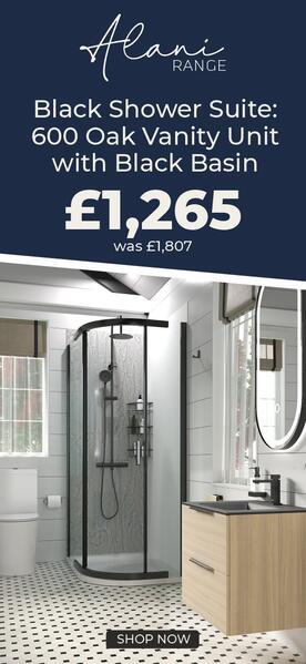 Alani Black Shower Suite: 600 Oak Vanity Unit with Black Basin