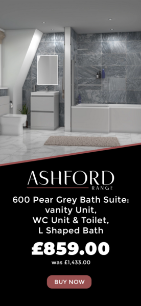 Ashford 600 Pearl Grey Bath Suite: Vanity Unit, WC Unit & Toilet, L Shape Bath