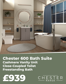 Chester Traditional Bathroom Suite: Cashmere 600 Vanity Unit, Close-coupled Toilet, 1700 Double Ended Freestanding Bath