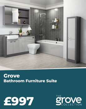 Grove 1500 Bathroom Furniture Suite: Combination Vanity Unit with Straight Shower Bath, Platinum Grey
