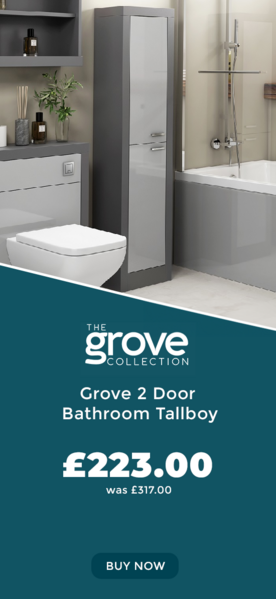 Side Banner of a Grove 2 Door Bathroom Tallboy Storage 1500mm Platinum Grey
