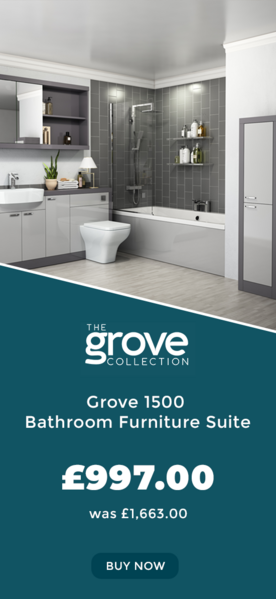 Grove 1500 Bathroom Furniture Suite: Combination Vanity Unit with Straight Shower Bath, Platinum Grey