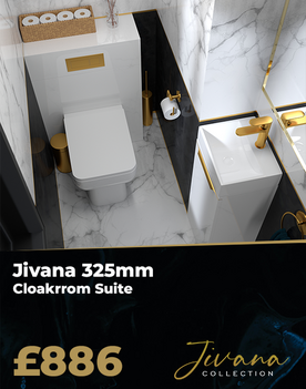 Jivana 325 Cloakroom Suite: White Vanity Unit & Back to Wall Toilet